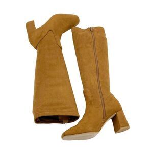 Nordstrom Rack Knee High Square-Toe Stretch Boot Brown Suede Size 5M
